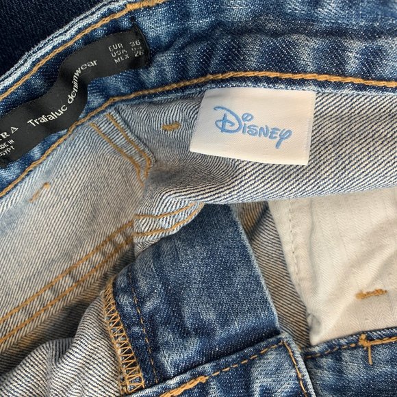 Women's Zara Blue Denim Shorts Disney‎ Cuffed Cotton Size 4 - Picture 7 of 9